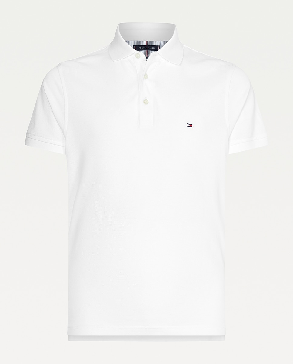 Pólo slim liso branco com manga curta Branco-4