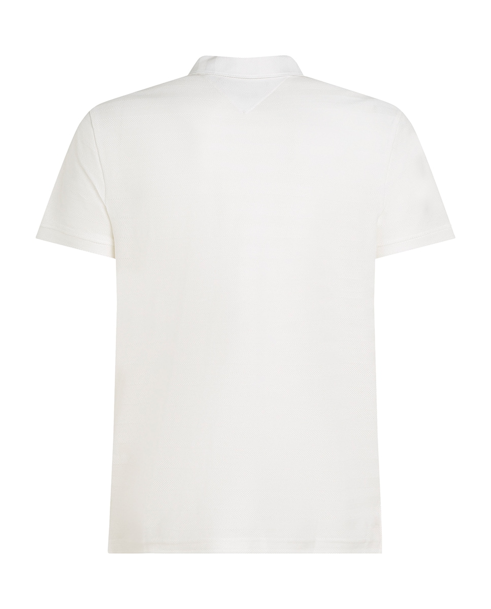 Polo de Manga Curta com Padrão Espinha de Peixe Branco-2