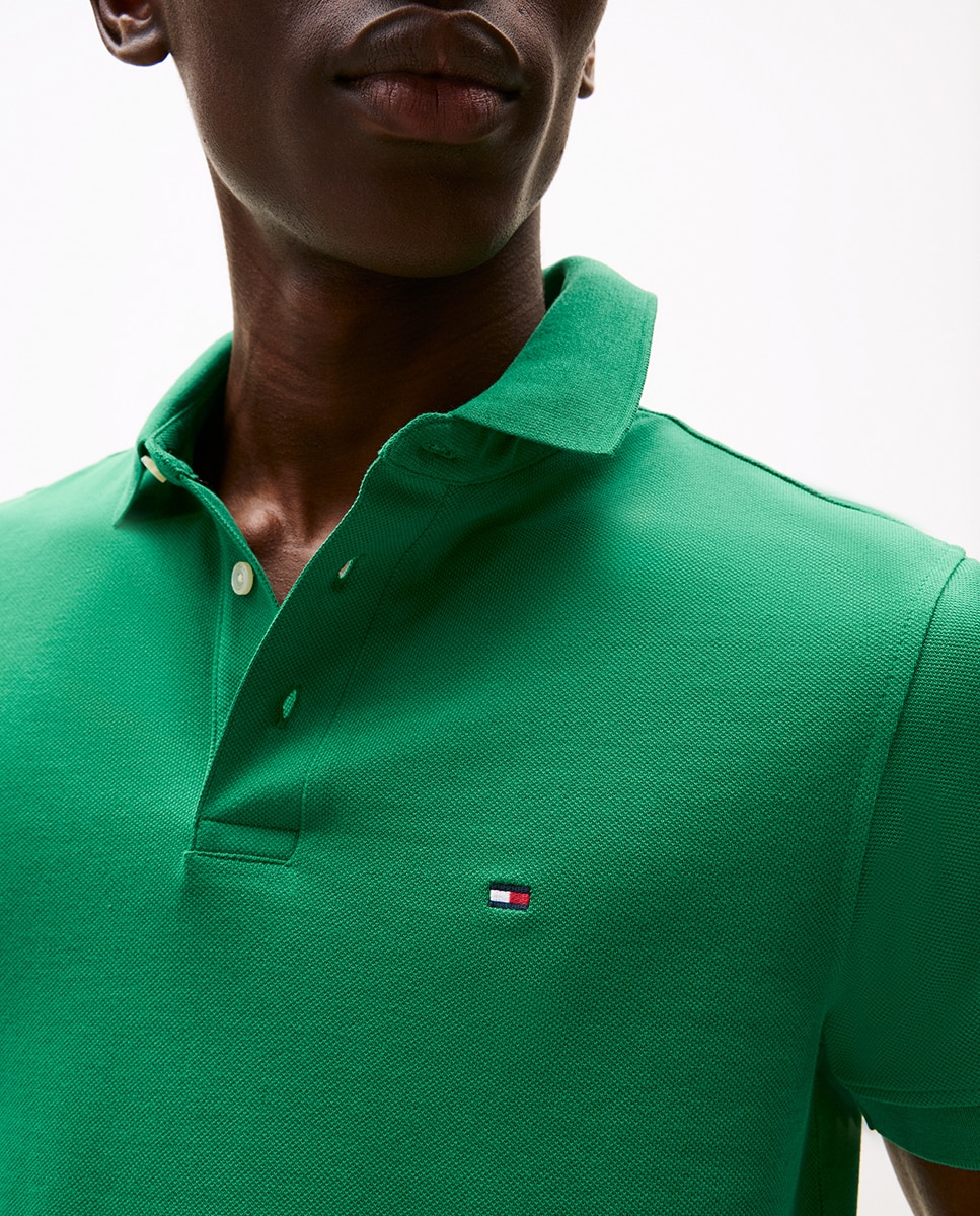 Pólo básico slim fit azul com manga curta Verde-3