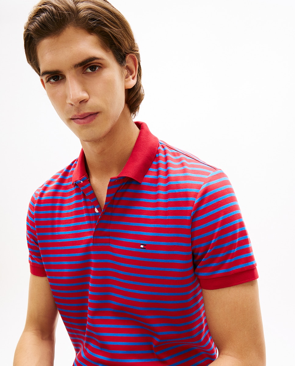 Polo de hombre regular de manga corta con bandera bordada - Tommy Hilfiger - Blanco Multicolor-3