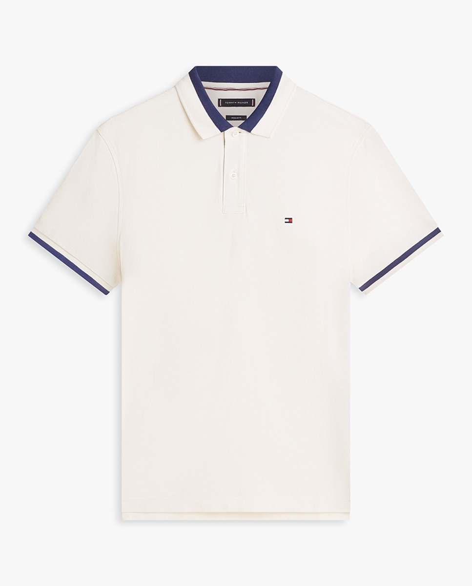 Polo Liso de Piqué com Manga Curta Branco-4