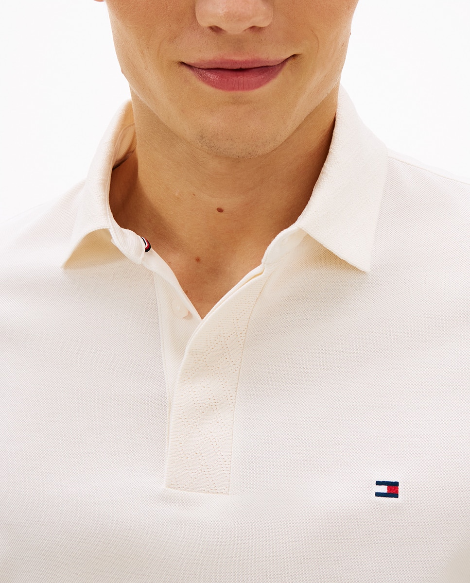 Polo Liso de Piqué com Manga Curta Branco-3