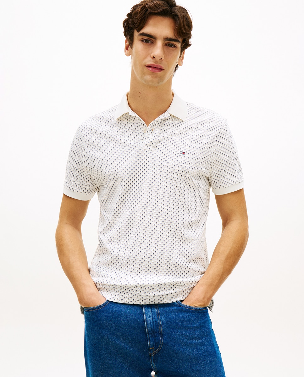 Polo de Manga Curta com Estampado Branco-1