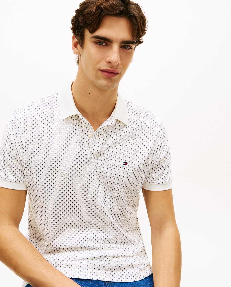 Polo de Manga Curta com Estampado Branco-3