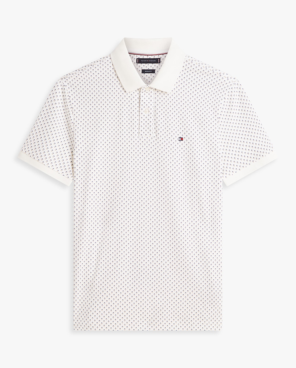 Polo de Manga Curta com Estampado Branco-4