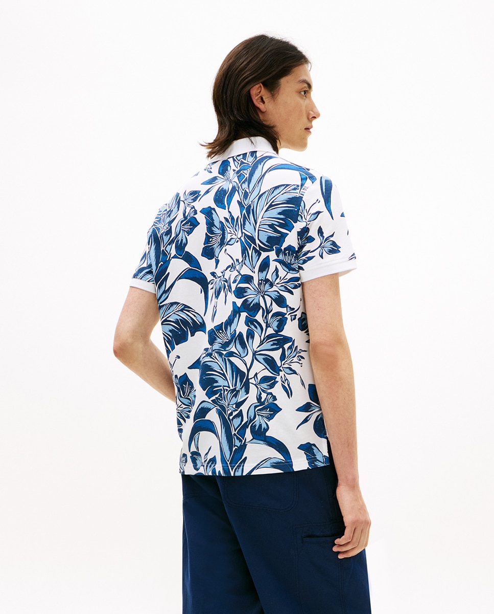 Polo de Manga Curta com Estampado Azul-2