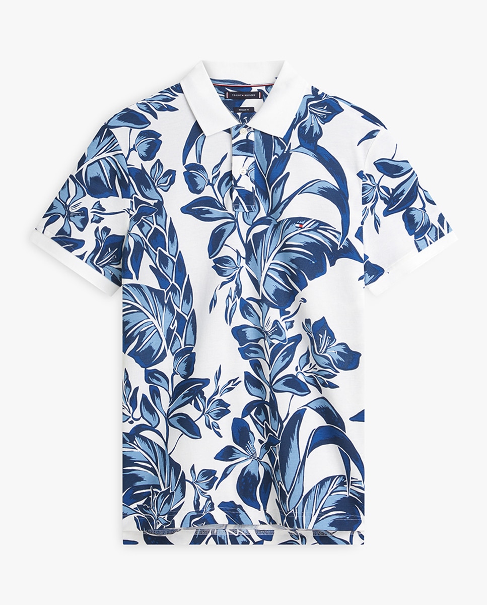 Polo de Manga Curta com Estampado Azul-4