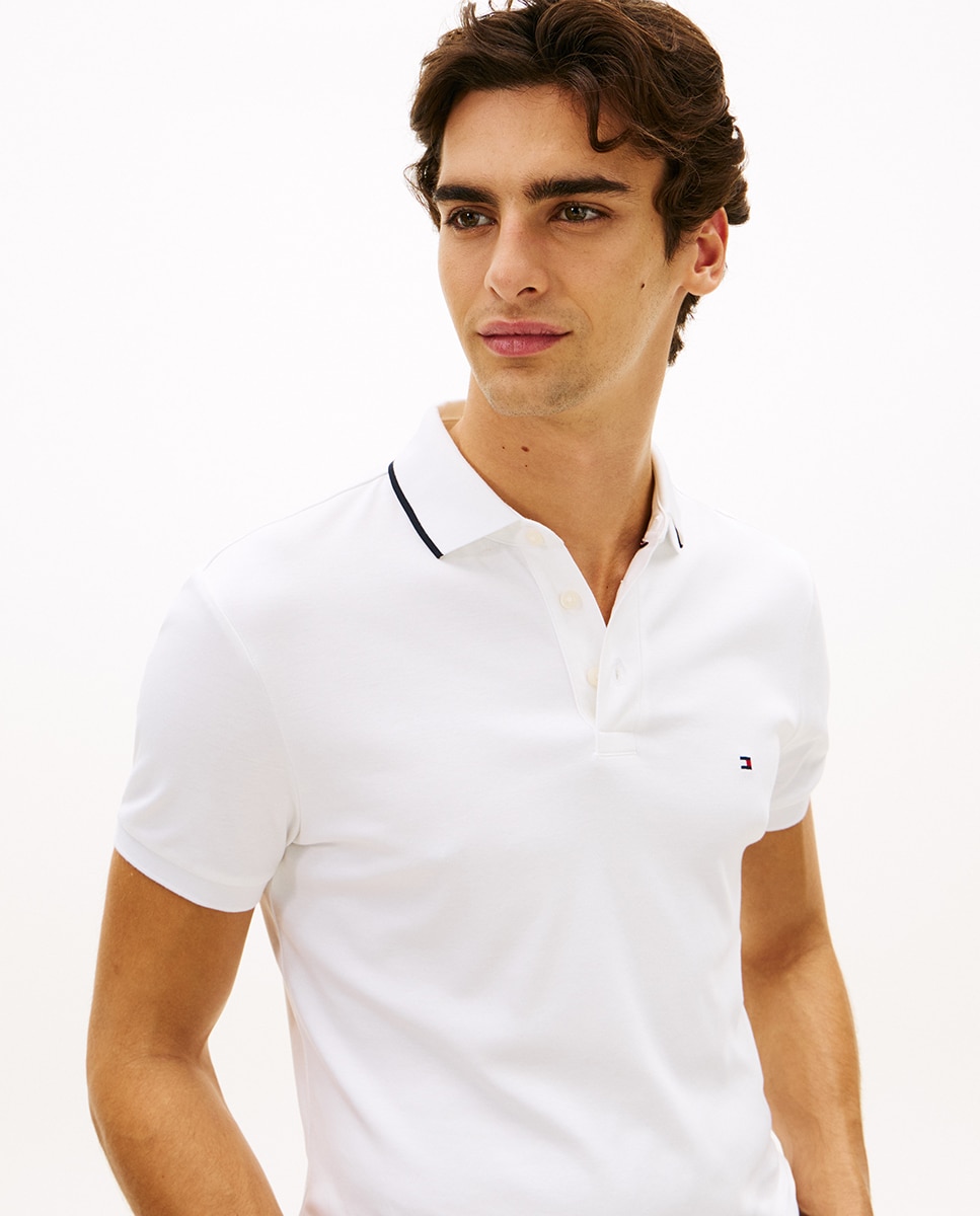 Polo Liso de Manga Curta em Tecido Liquid Cotton Branco-3