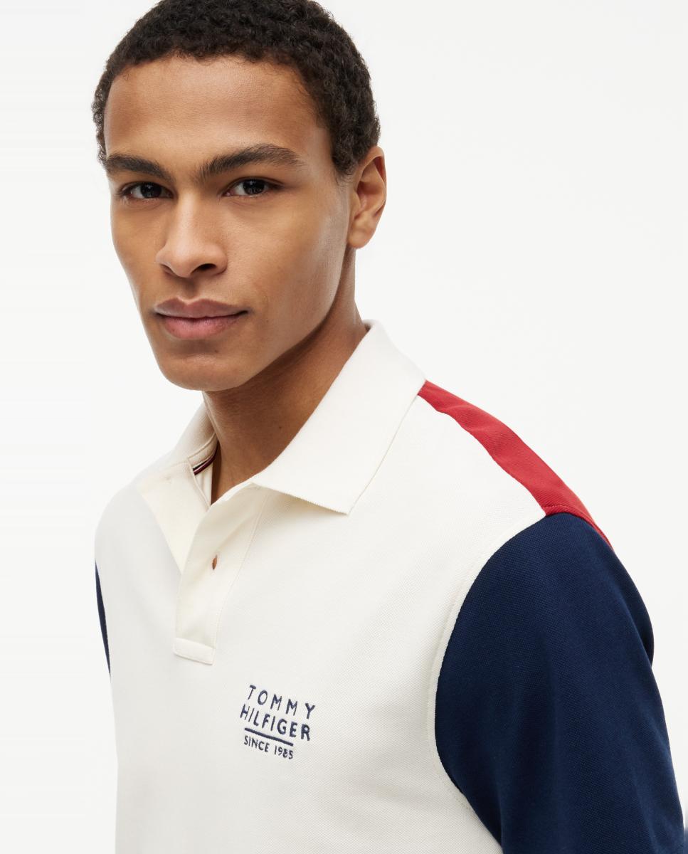 Polo de Color Block com Branding Bordado Branco-marfim-3