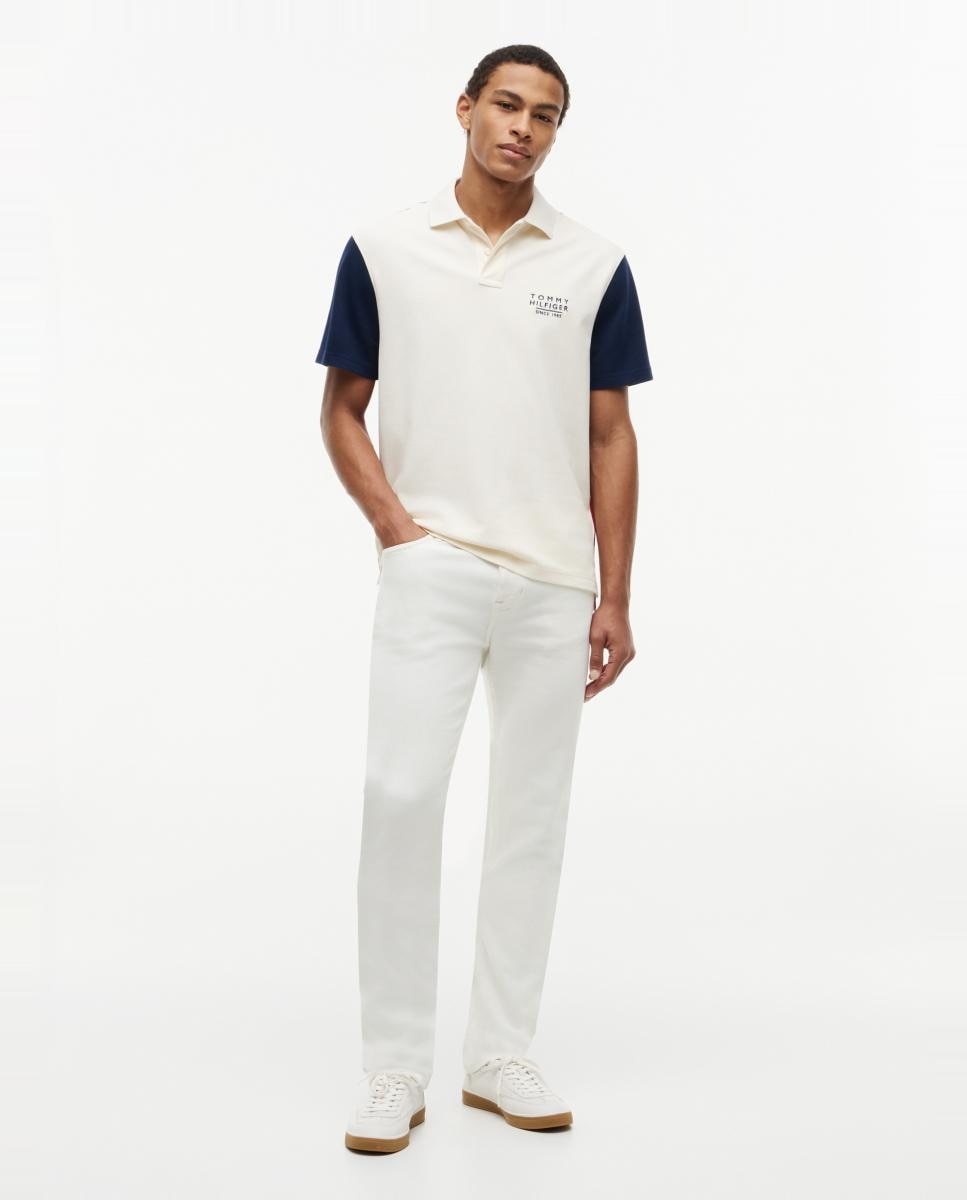 Polo de Color Block com Branding Bordado Branco-marfim-7