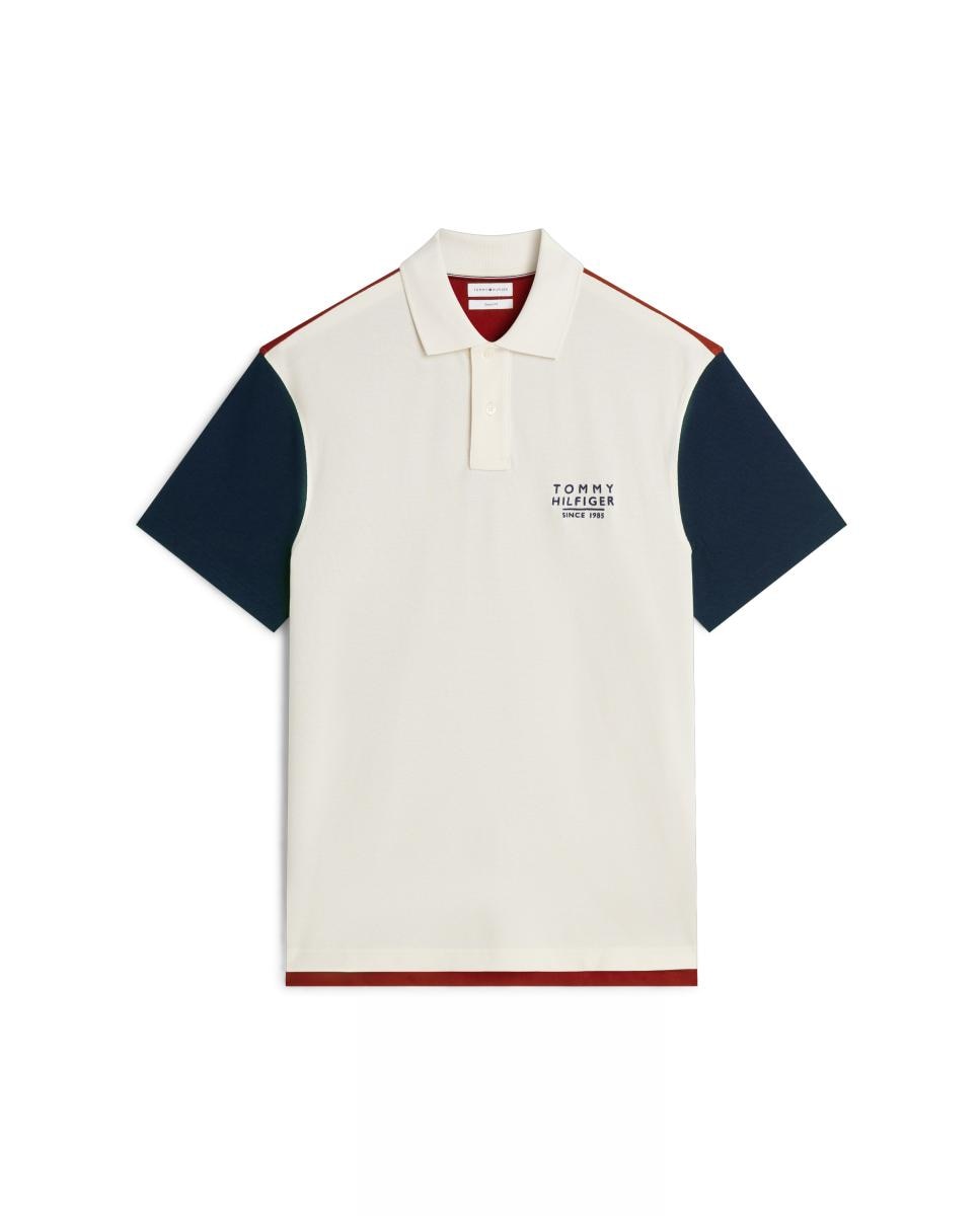 Polo de Color Block com Branding Bordado Branco-marfim-4