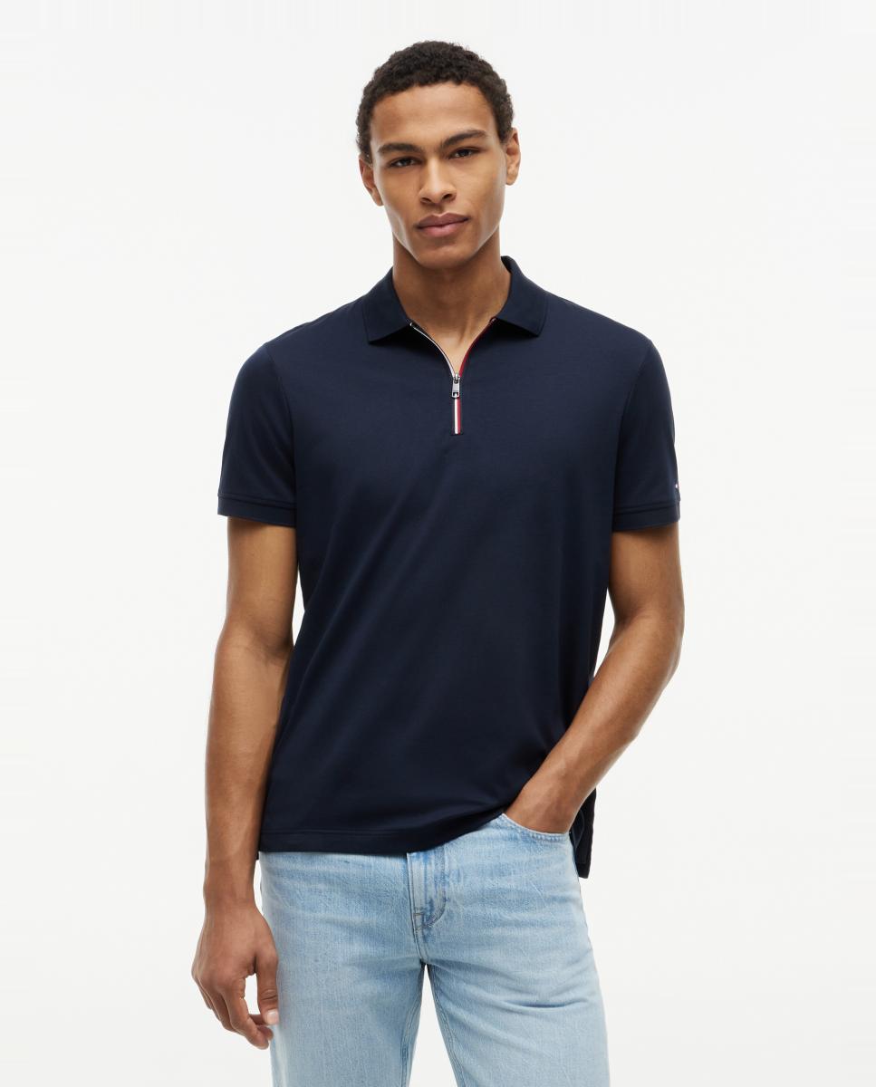 Tommy Hilfiger - Polo manga corta de caballero en algodón mercerizado con cremallera.