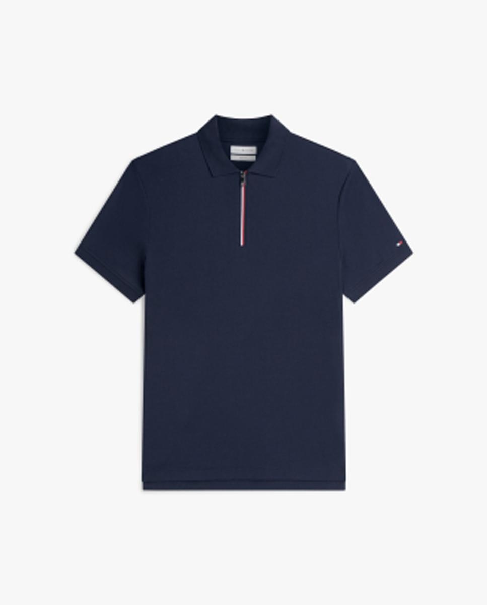 Polo de Manga Curta em Algodão Mercerizado com Fecho de Correr Azul-marinho-4