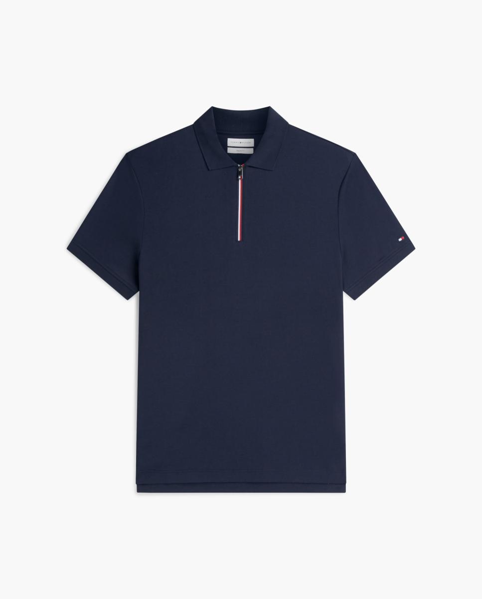Polo de Manga Curta em Algodão Mercerizado com Fecho de Correr Azul-marinho-5