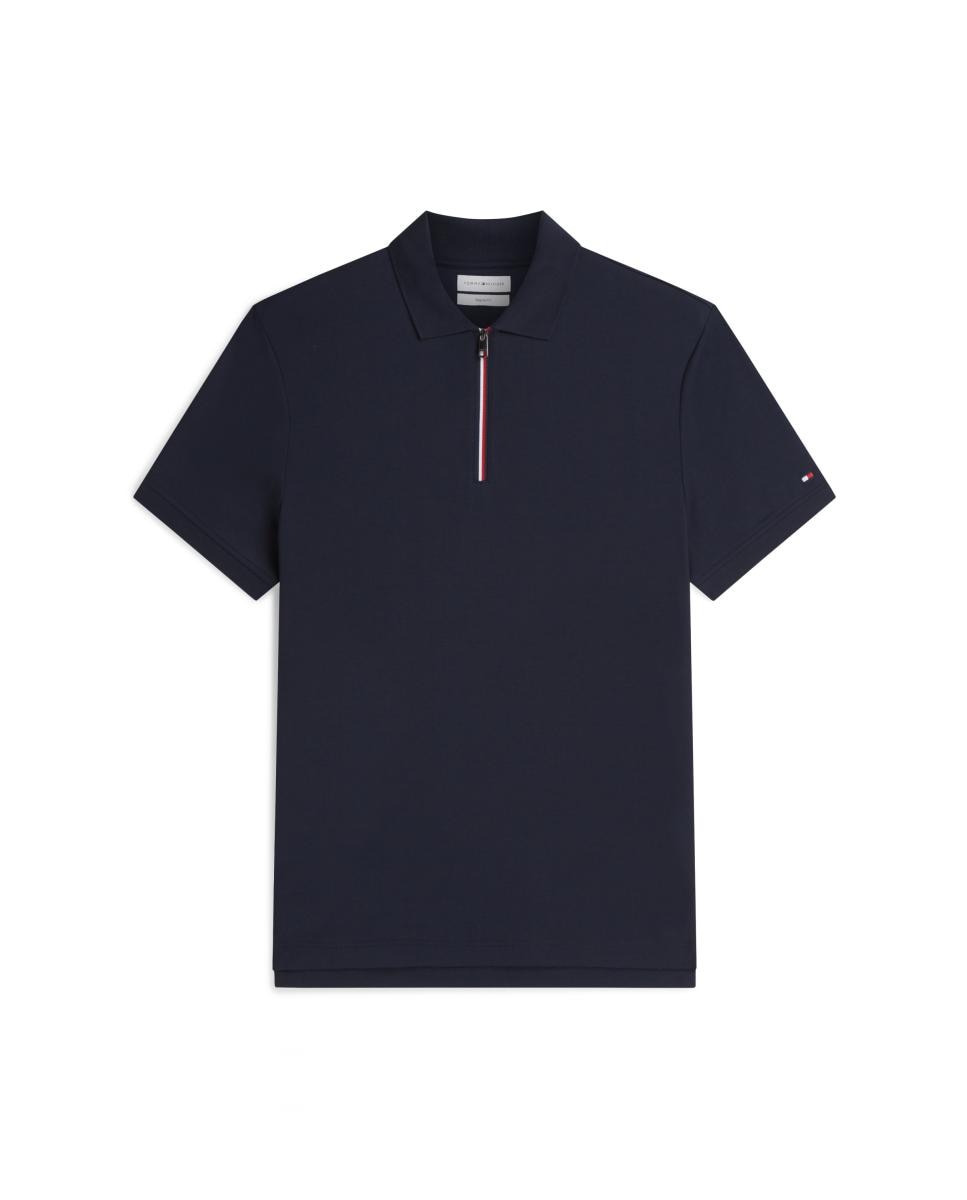 Polo de Manga Curta em Algodão Mercerizado com Fecho de Correr Azul-marinho-7