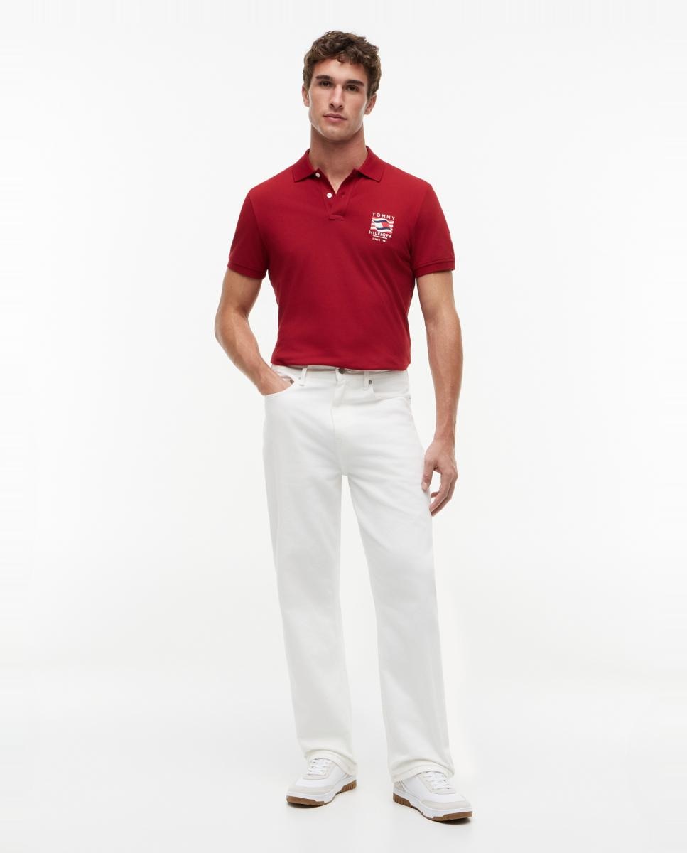 Polo com Bordado de Bandeira Ondulante Vermelho-7