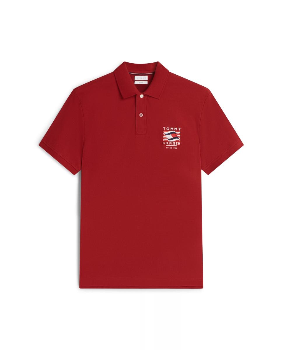 Polo com Bordado de Bandeira Ondulante Vermelho-5