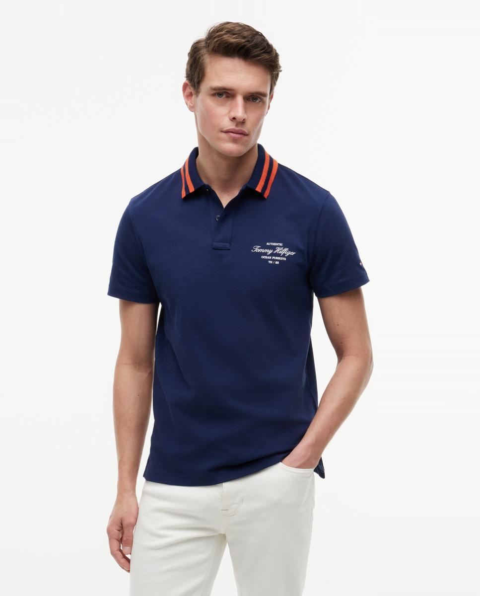 Imagen 1 de Polo de caballero con cuello a contraste y branding bordado - Tommy Hilfiger - Azul marino Azul marino
