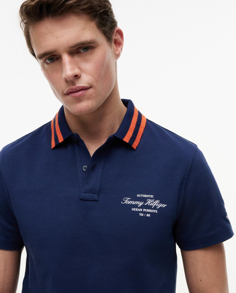 Imagen 3 de Polo de caballero con cuello a contraste y branding bordado - Tommy Hilfiger - Azul marino Azul marino