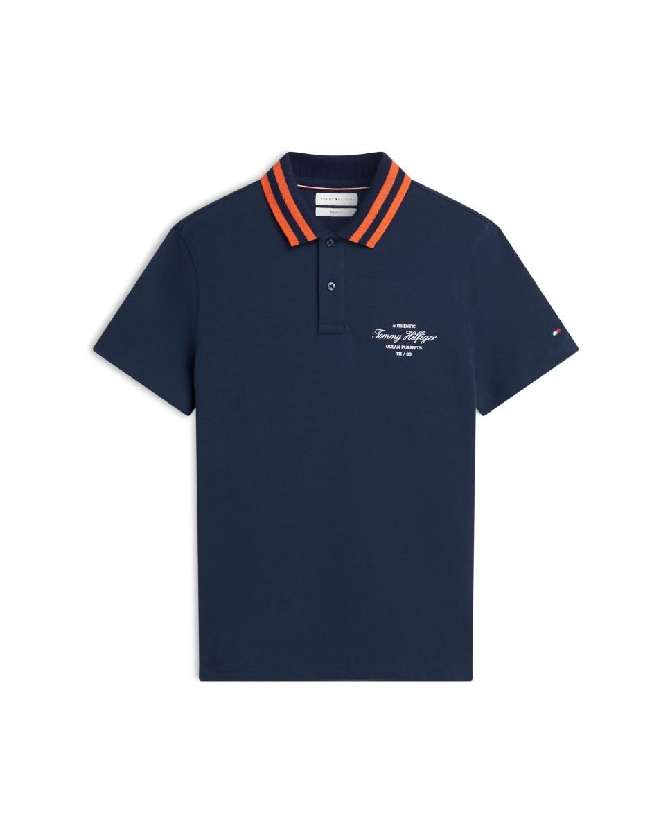 Imagen 5 de Polo de caballero con cuello a contraste y branding bordado - Tommy Hilfiger - Azul marino Azul marino