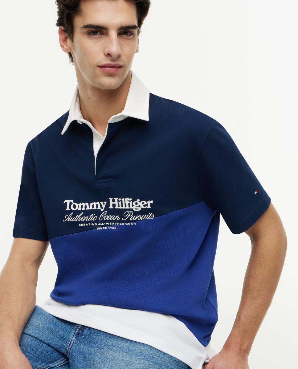 Polo de Color Block com Branding XL Impresso Azul-marinho-3