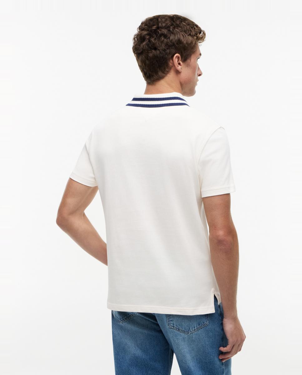 Polo com Colarinho em Contraste e Branding Bordado Branco-marfim-2