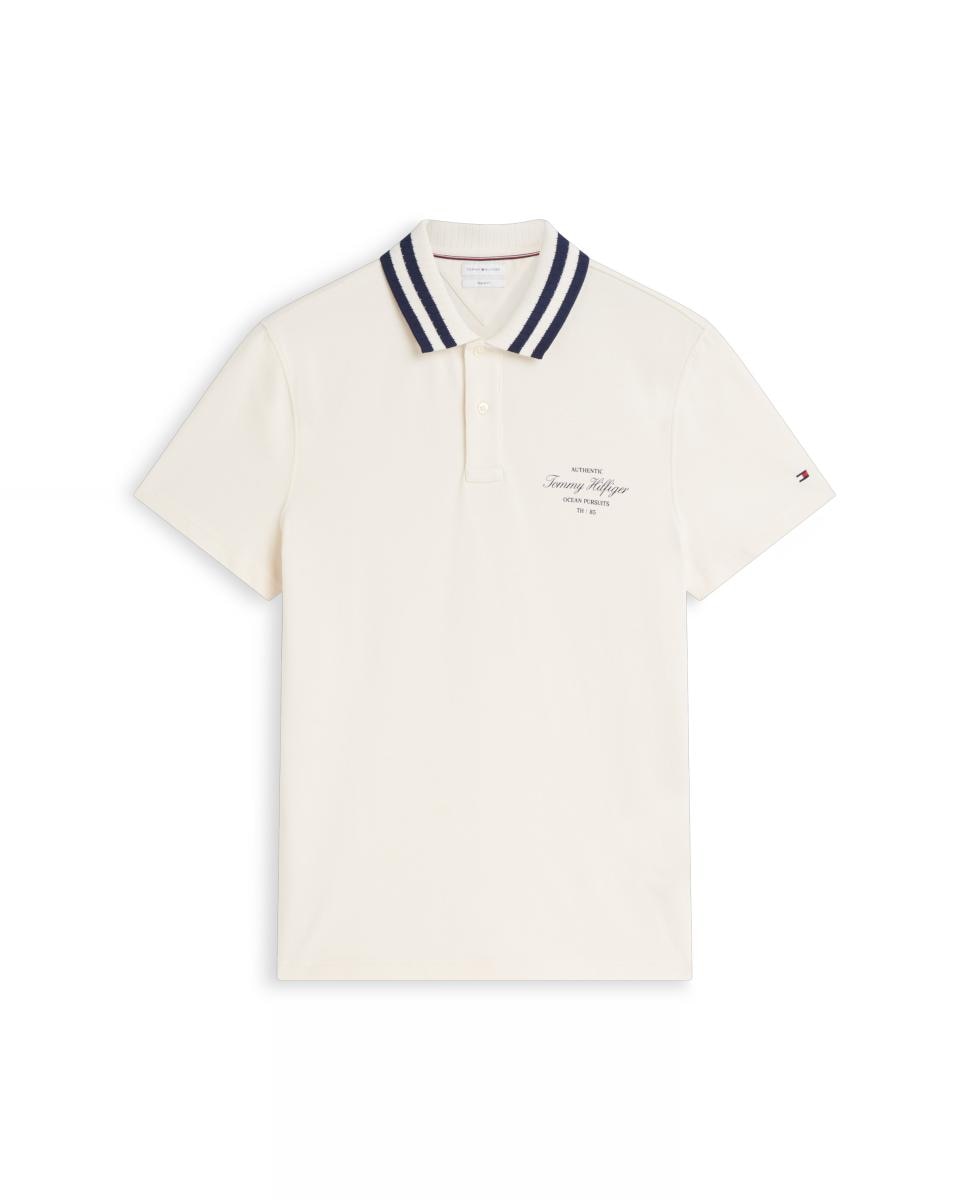 Polo com Colarinho em Contraste e Branding Bordado Branco-marfim-4