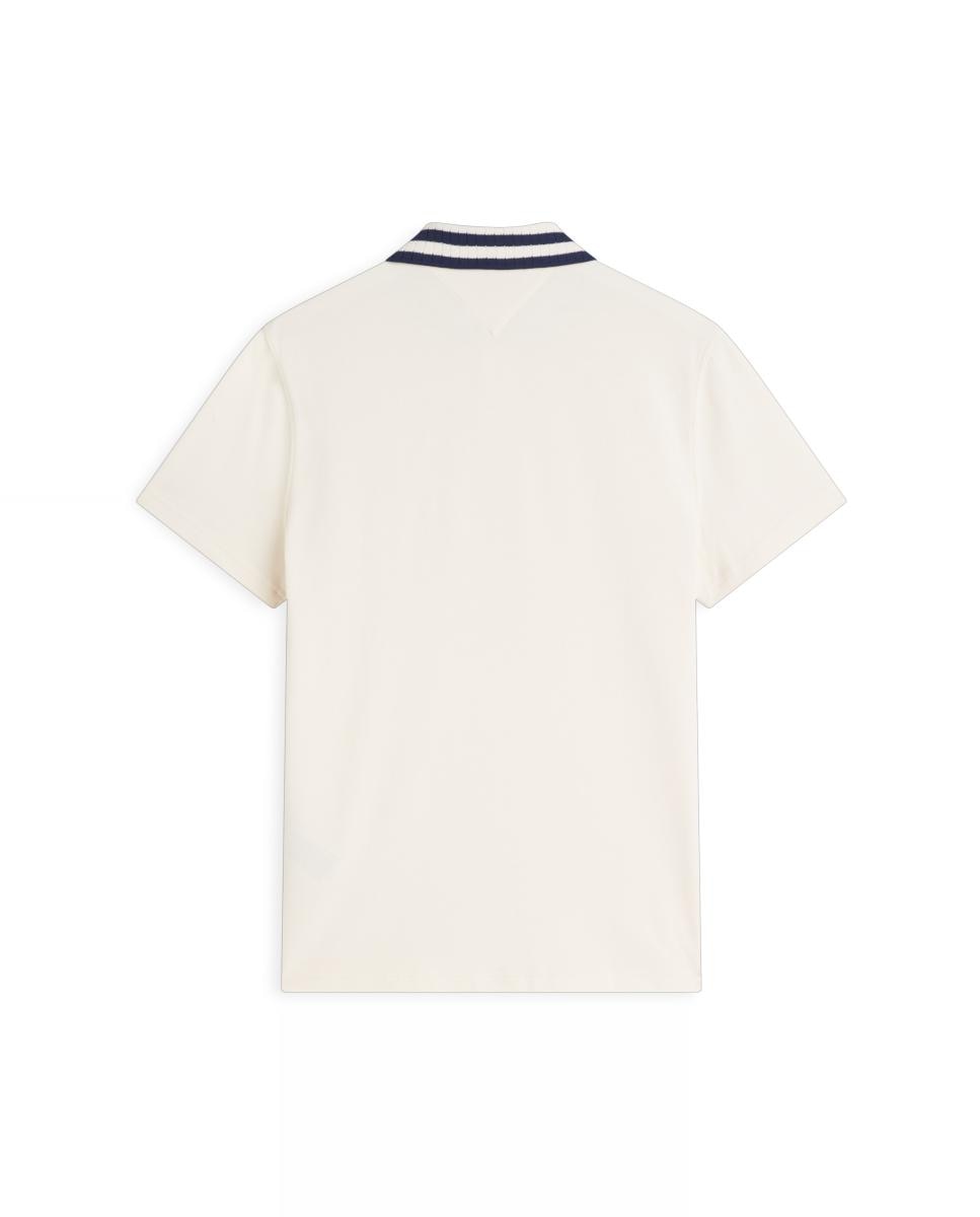Polo com Colarinho em Contraste e Branding Bordado Branco-marfim-5
