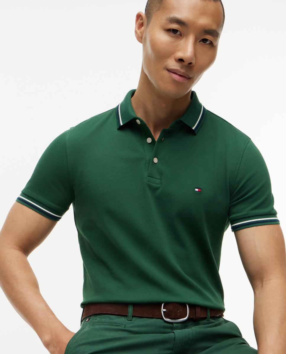 Polo de caballero de manga corta liso - Tommy Hilfiger - Verde oscuro Verde oscuro-3