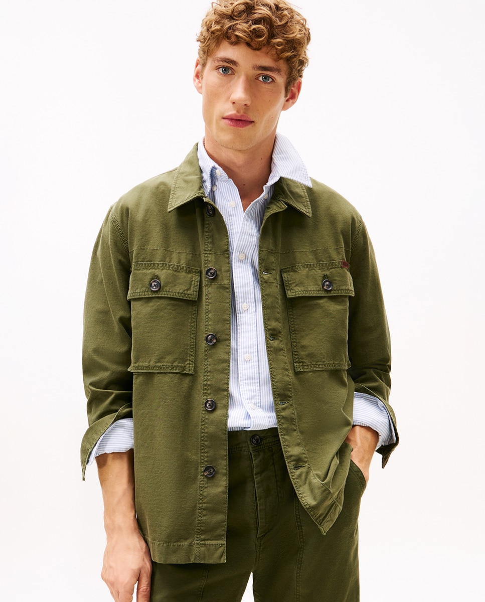 Sobrecamisa Lisa com Efeito de Lavagem Verde-militar-1