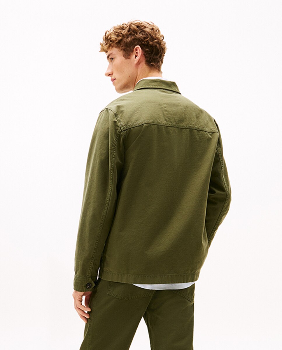 Sobrecamisa Lisa com Efeito de Lavagem Verde-militar-2