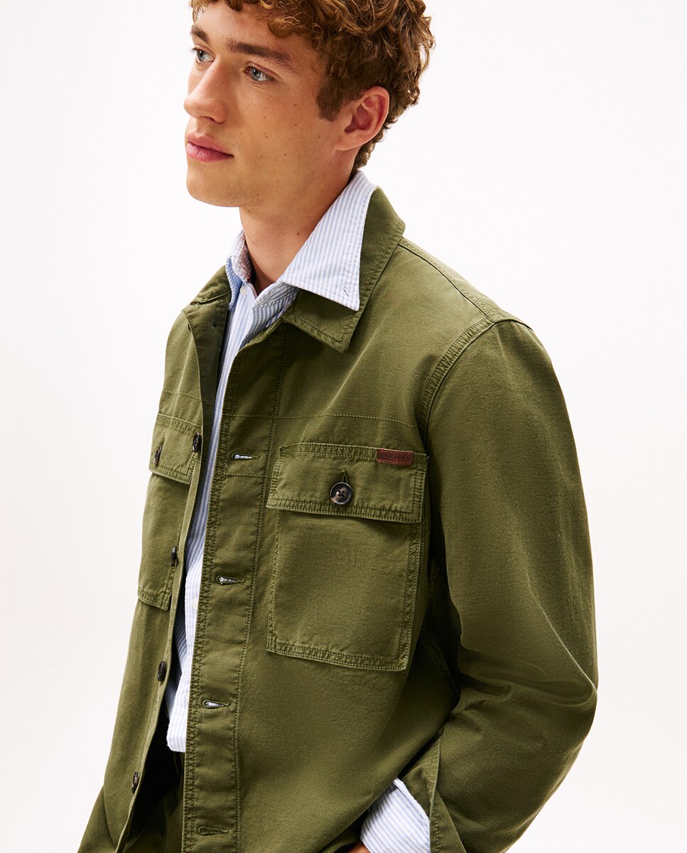 Sobrecamisa Lisa com Efeito de Lavagem Verde-militar-3