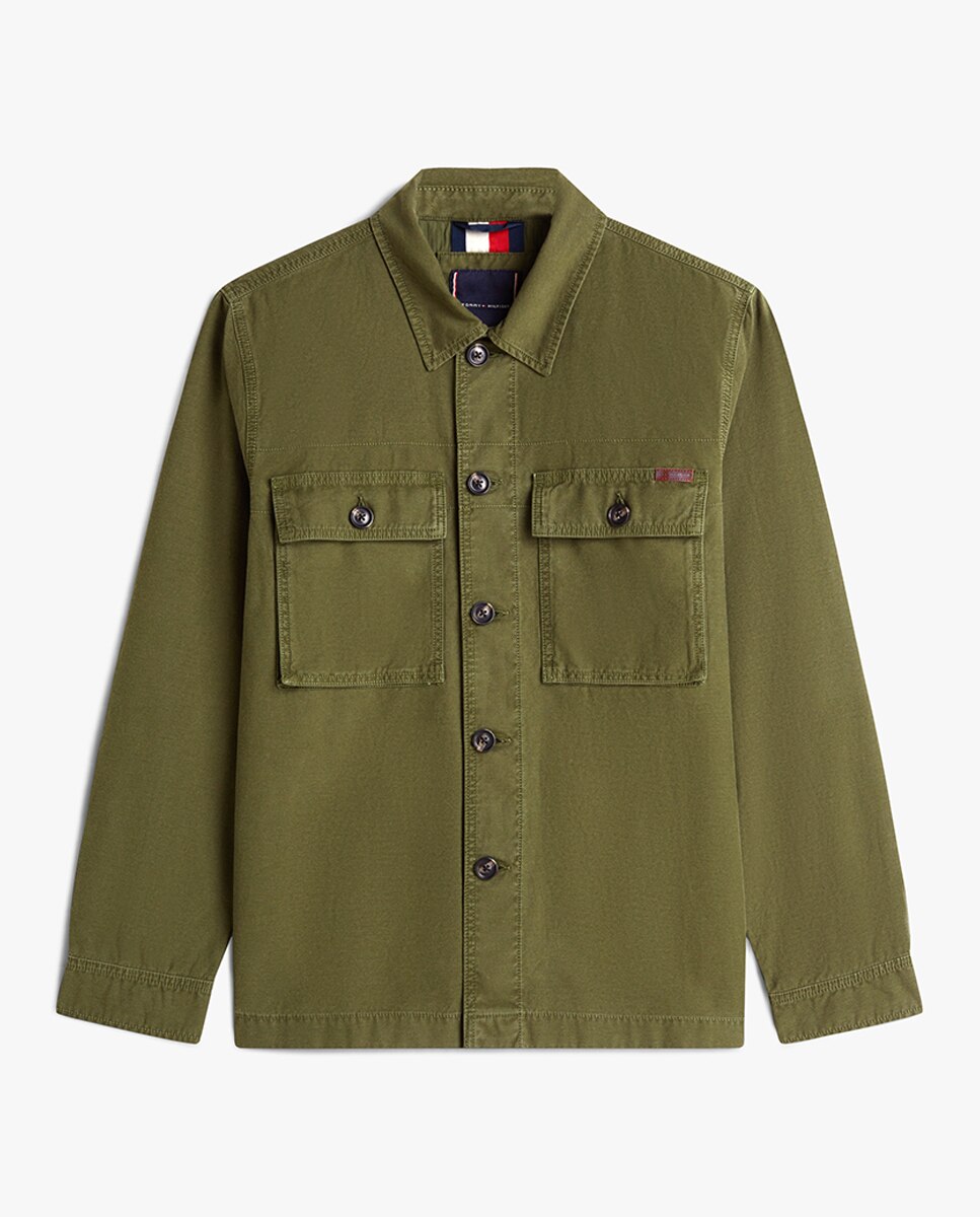 Sobrecamisa Lisa com Efeito de Lavagem Verde-militar-5