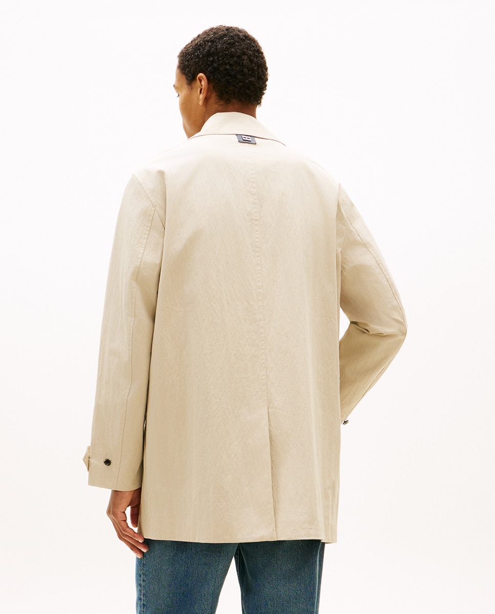 Gabardine de Algodão com Fecho Invisível de Botões e Fecho de Correr Bege-2
