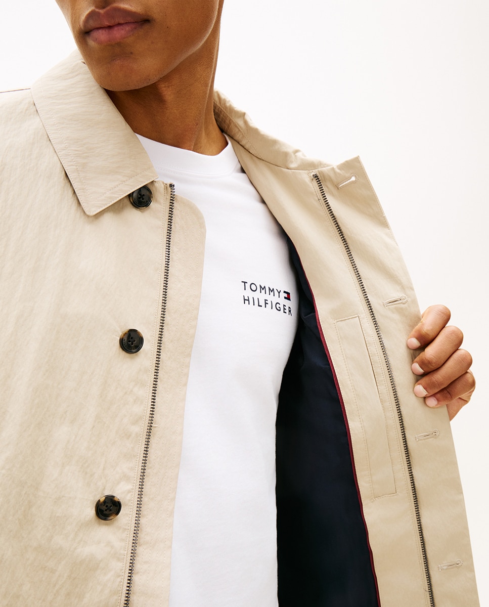 Gabardine de Algodão com Fecho Invisível de Botões e Fecho de Correr Bege-3