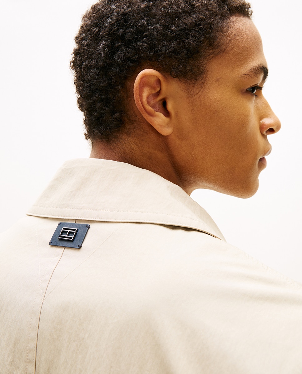 Gabardine de Algodão com Fecho Invisível de Botões e Fecho de Correr Bege-4