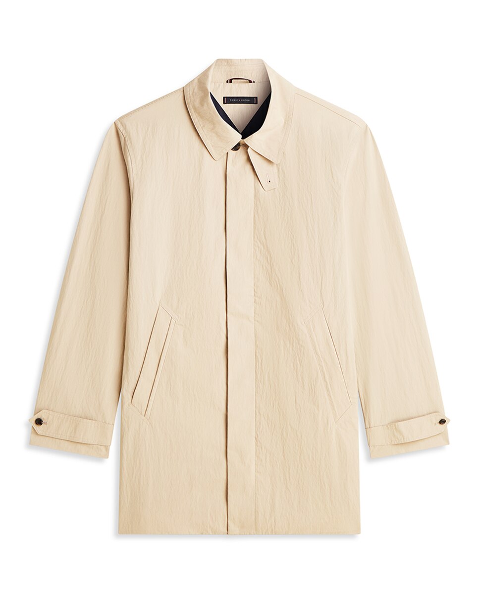 Gabardine de Algodão com Fecho Invisível de Botões e Fecho de Correr Bege-5
