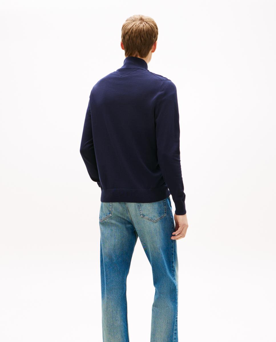 Camisola de Malha Lisa com Meio Fecho de Correr Azul-marinho-2