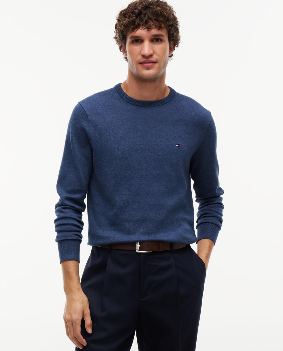 Jersey de caballero con cuello redondo liso - Tommy Hilfiger - Azul índigo Azul índigo-1