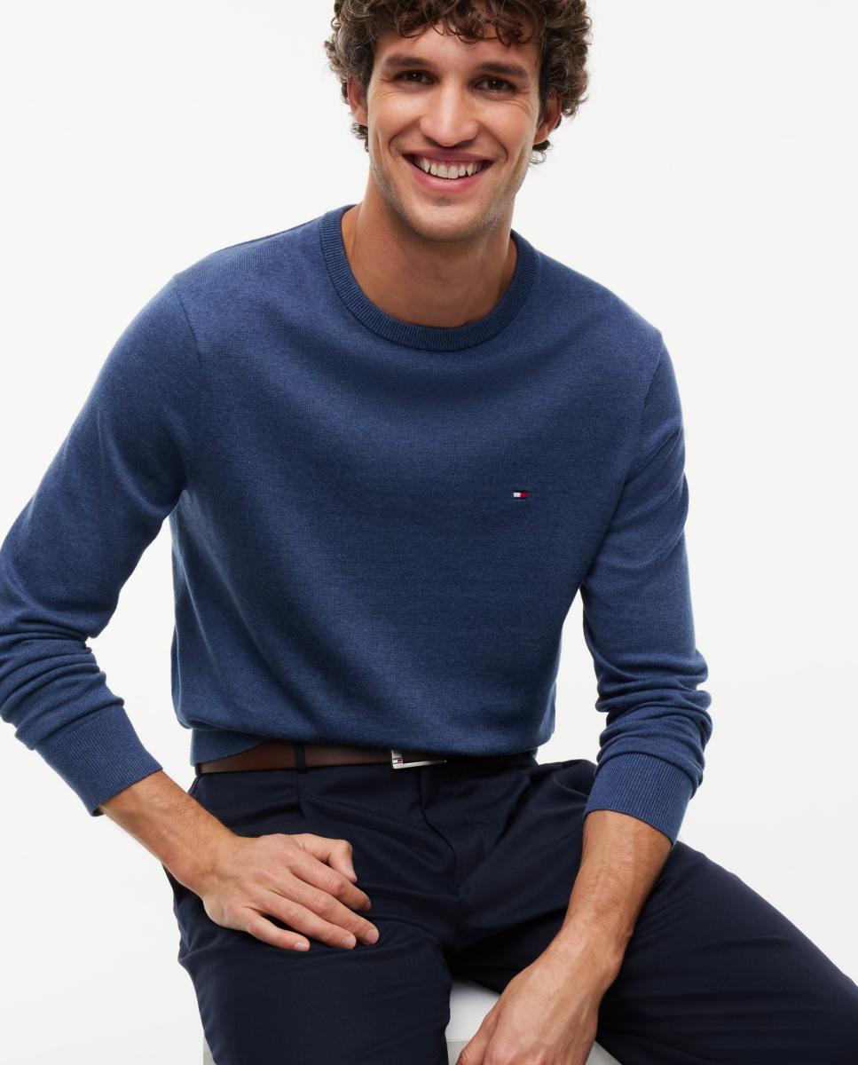 Jersey de caballero con cuello redondo liso - Tommy Hilfiger - Azul índigo Azul índigo-3