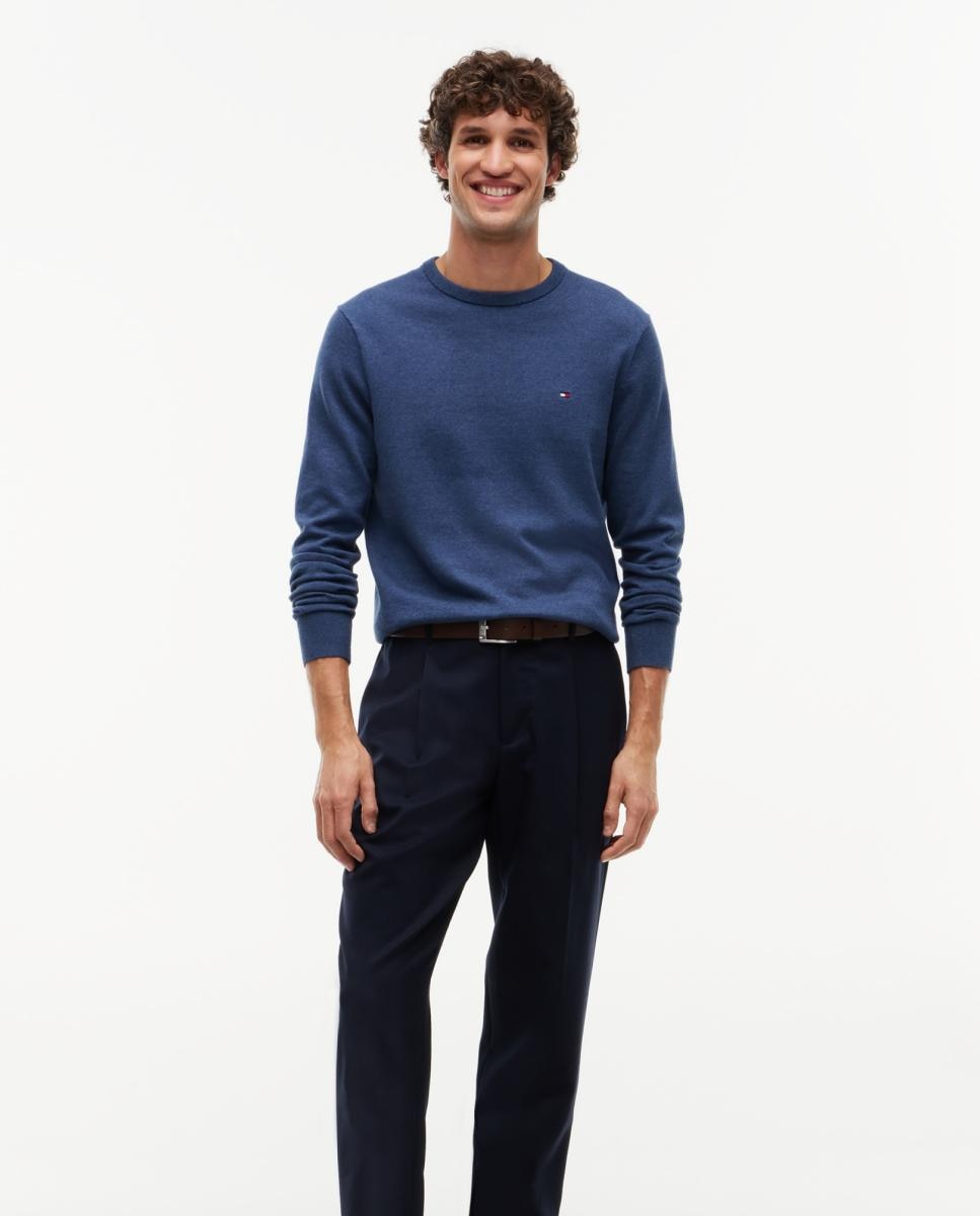 Jersey de caballero con cuello redondo liso - Tommy Hilfiger - Azul índigo Azul índigo-5