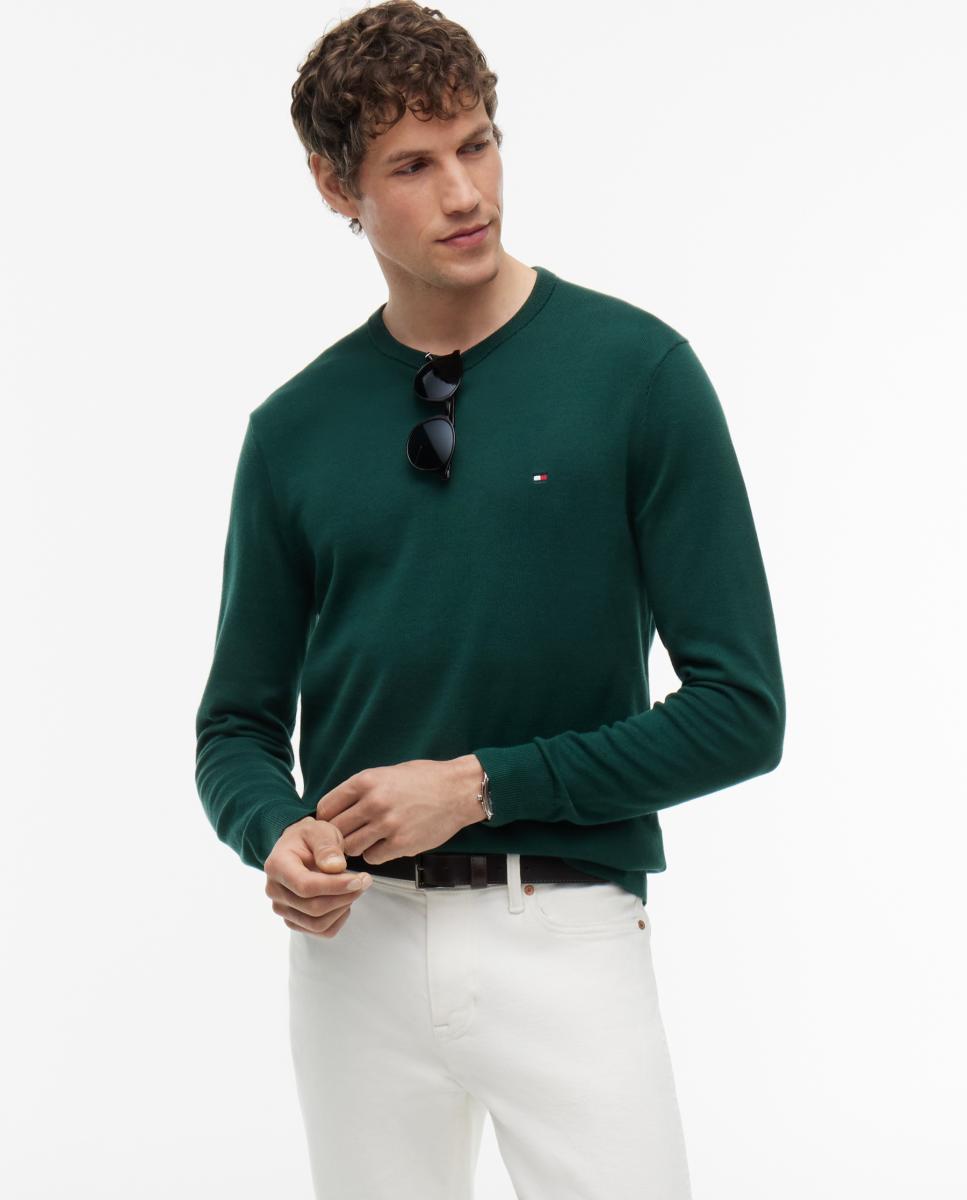 Imagen 0 de Jersey de caballero con cuello redondo liso Verde