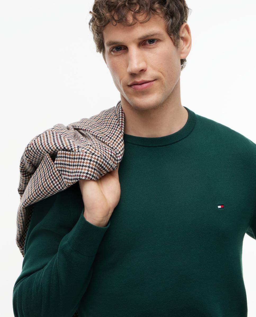 Jersey de caballero con cuello redondo liso - Tommy Hilfiger - Verde Verde-3