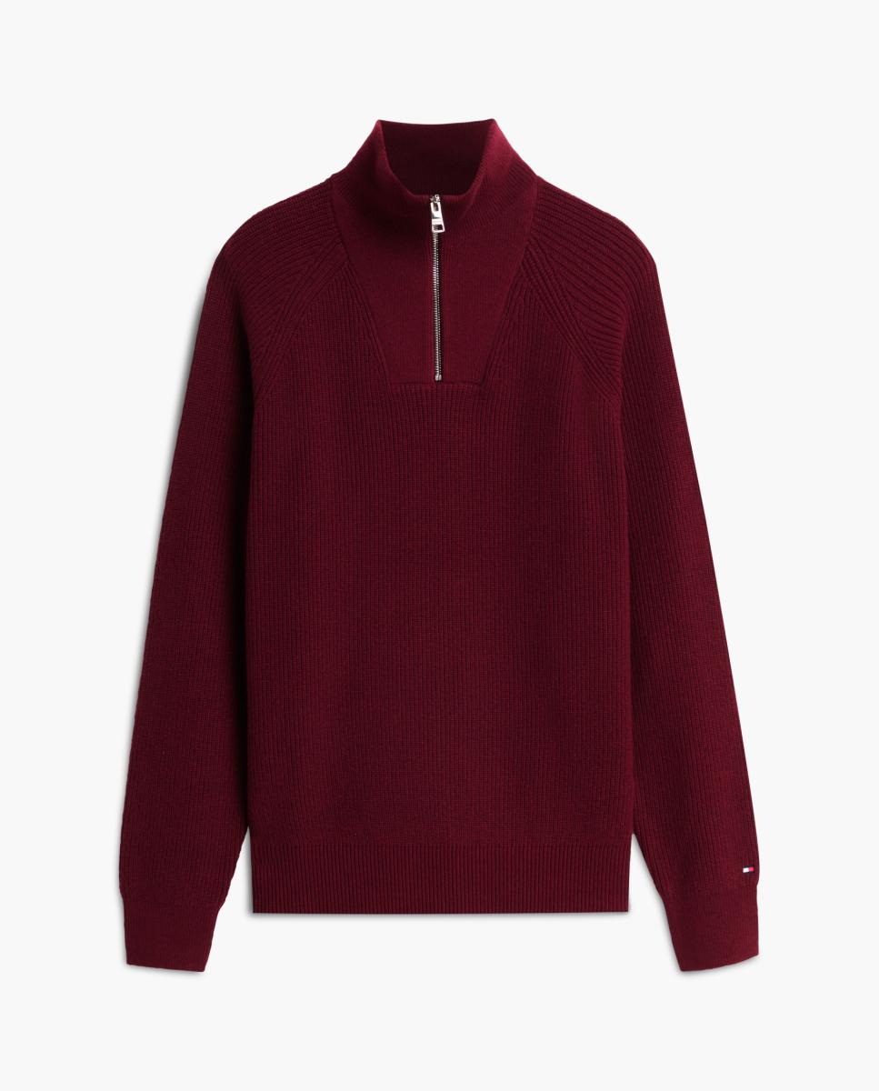 Camisola de Malha Canelada com Meio Fecho de Correr Bordeaux-4