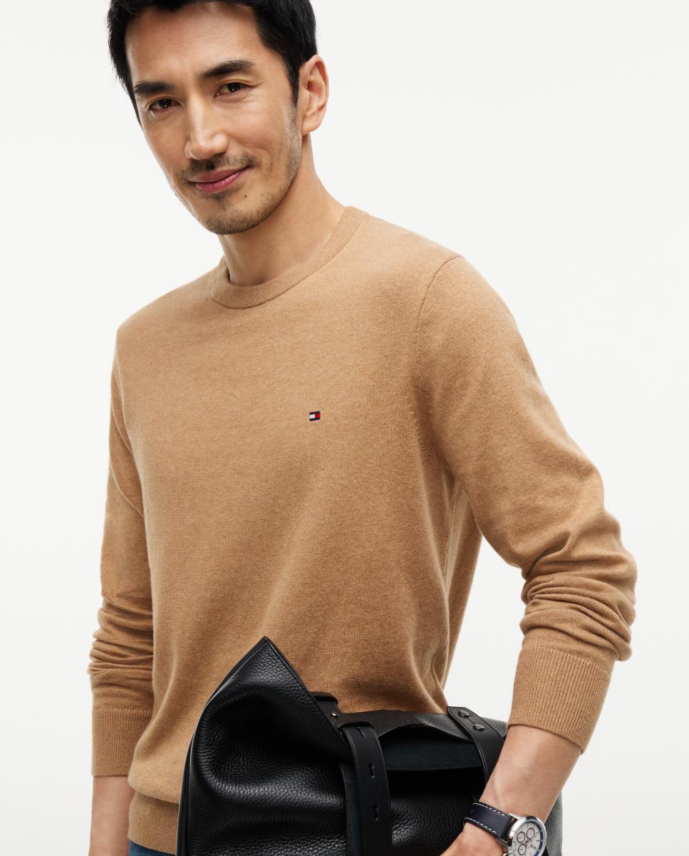 Jersey de caballero con cuello redondo estampado - Tommy Hilfiger - Beige Beige-3