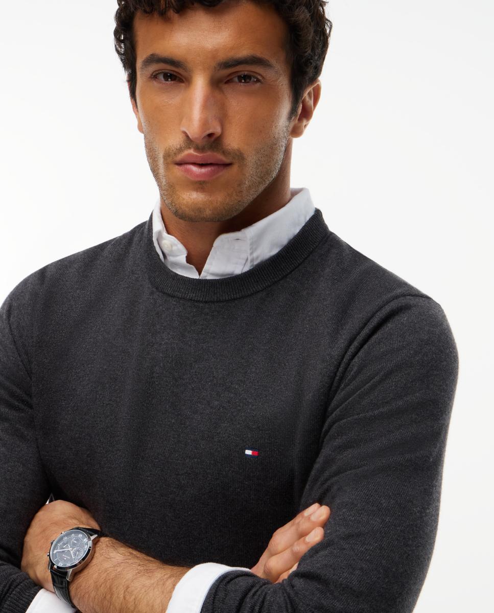 Camisola de Malha com Gola Redonda e Estampado Cinzento-3