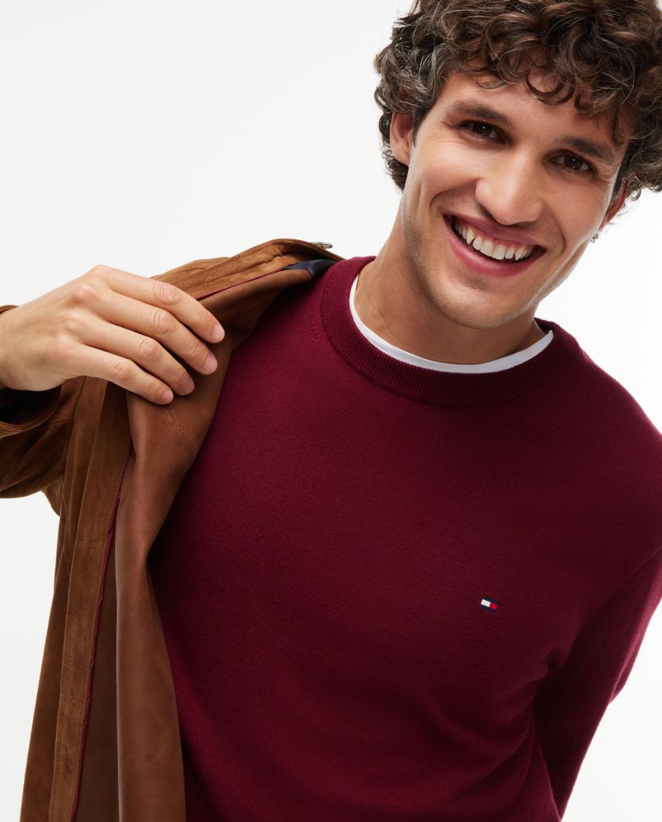 Jersey de caballero con cuello redondo estampado - Tommy Hilfiger - Verde oscuro Burdeos-3