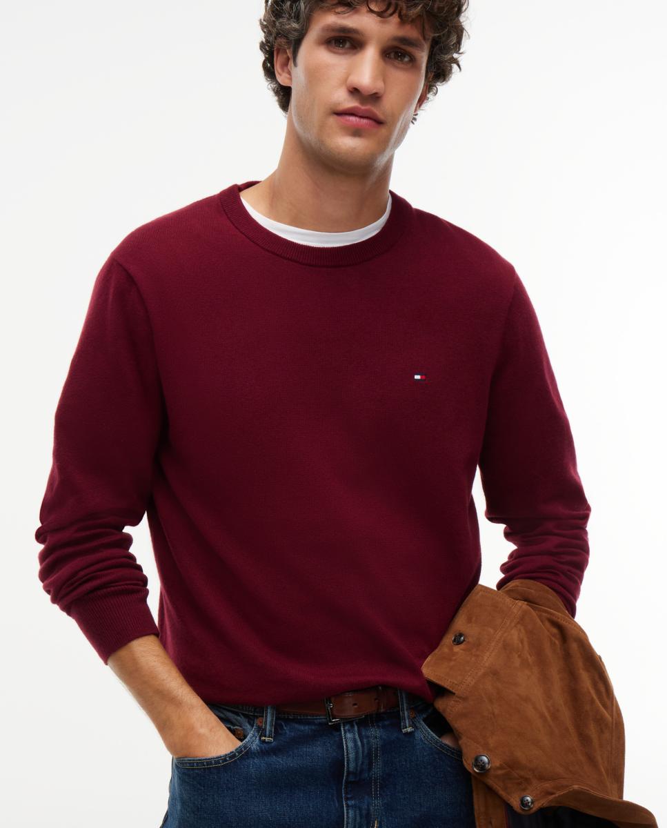 Jersey de caballero con cuello redondo estampado - Tommy Hilfiger - Verde oscuro Burdeos-5