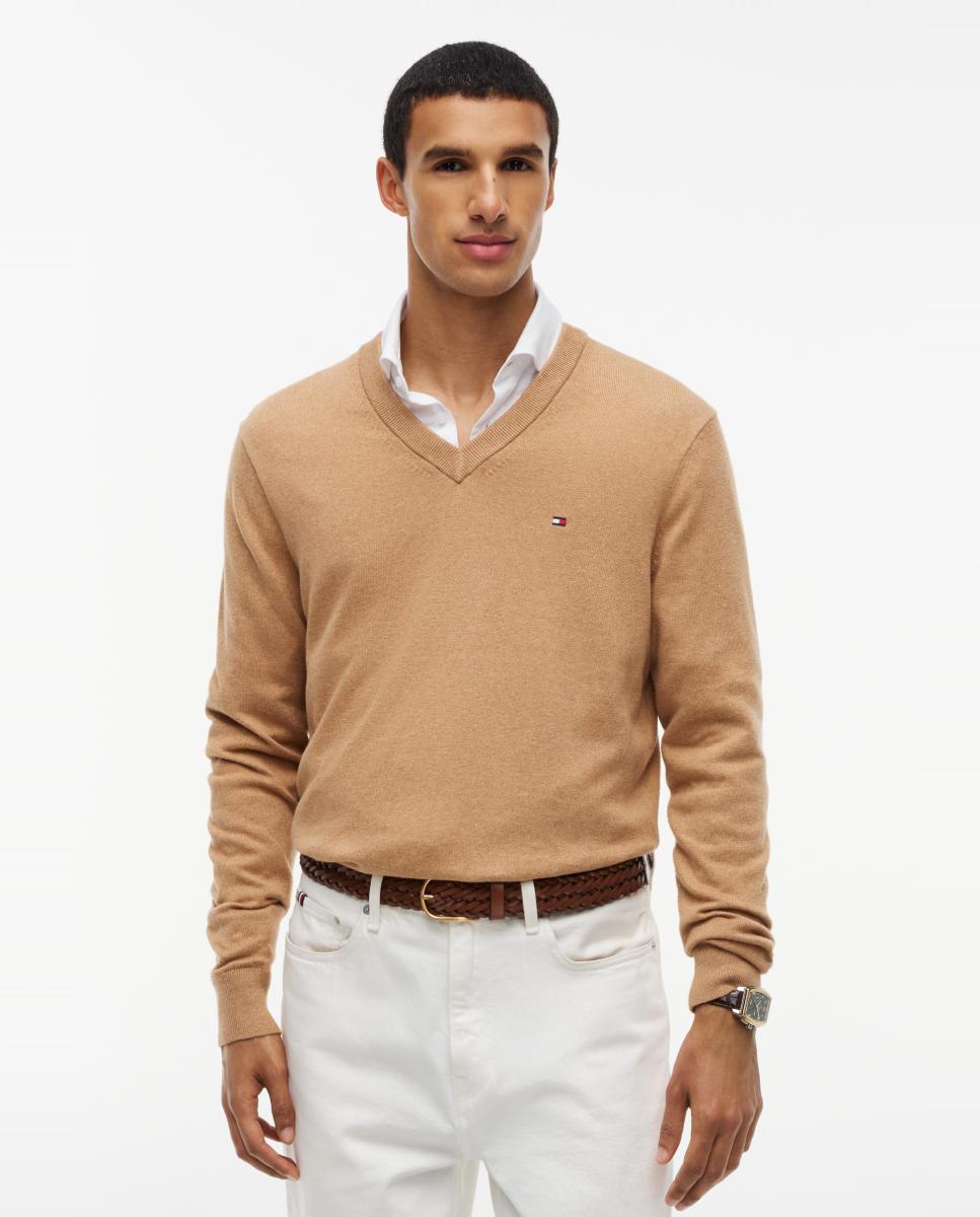 Jersey de caballero con cuello pico liso - Tommy Hilfiger - Beige Beige-1