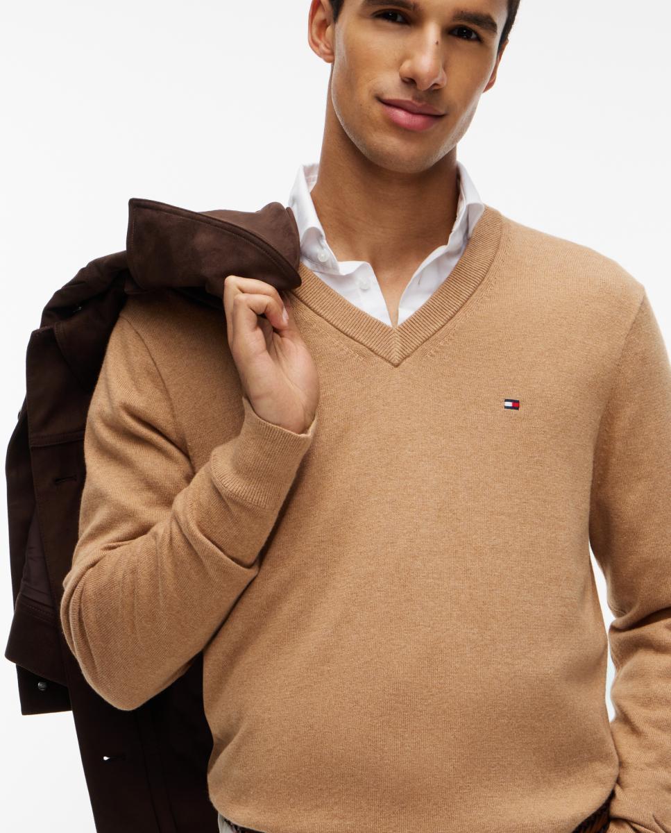 Jersey de caballero con cuello pico liso - Tommy Hilfiger - Beige Beige-3